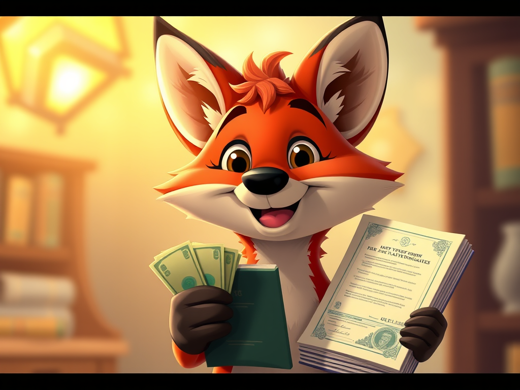 Happy Fox With Cash And Book 1